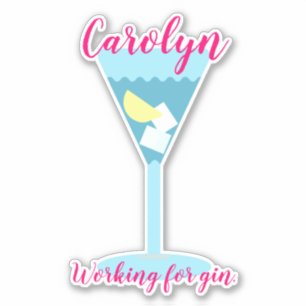 Arbeiten für Gin, blaues Glas, personalisiert Aufkleber