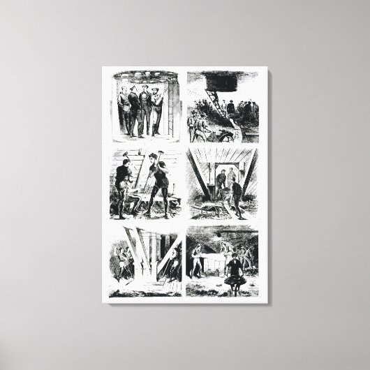 Arbeiten in den Kaisern, Bau von Brooklyn Bri Leinwanddruck (Vorderseite)