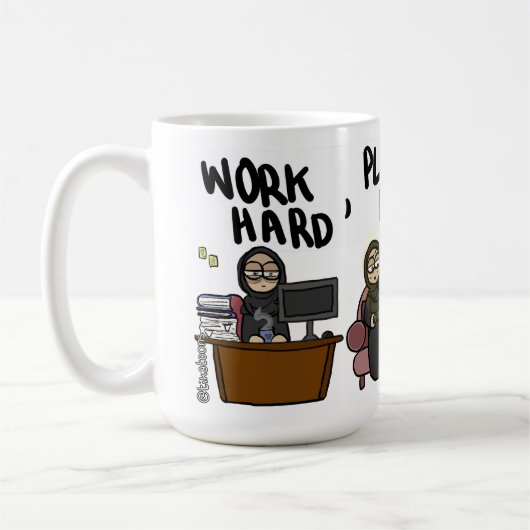 Arbeiten schwer, spielen stark, Nickerchen stark Kaffeetasse (Links)