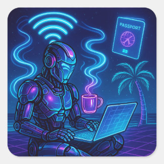 Arbeiten Sie Hard WiFi Harder Cyberpunk Robot Deca Quadratischer Aufkleber