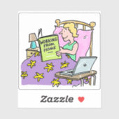 Arbeiten von Zuhause. Mädchen arbeitete von ihrem  Aufkleber (Blatt)