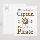 Arbeiten wie ein Captain-Party wie ein Pirat Einladungspostkarte (Vorne/Hinten)