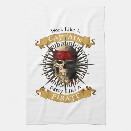 Arbeiten wie ein Captain-Party wie eine Piratenpup Geschirrtuch (Vertikal)