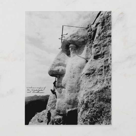 Arbeiter in George Washington Face Mount Rushmore Postkarte (Vorderseite)