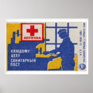 Arbeiter mit Erste-Hilfe-Symbol Streichholzschacht Poster