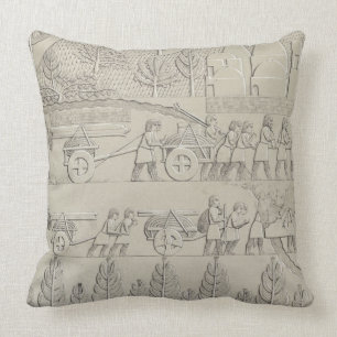 Arbeiter mit Werkzeugen und Seile für die Bewegun Kissen