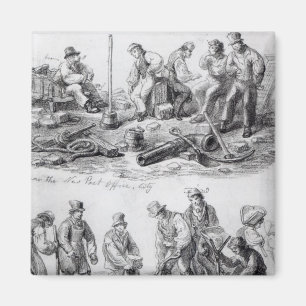 Arbeiter nähern sich der neuen Post in der Stadt Magnet