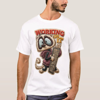 Arbeitet Daran Lustiger Waschbär-Tastatur Bestickt T-Shirt