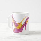 "Arbeitet für Schuhe" rosa Heels-Kaffee-Tasse Kaffeetasse (Vorderseite Links)