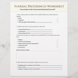 Arbeitsblatt für Bestattungswünsche Briefbogen