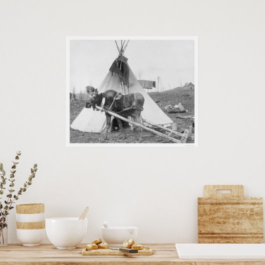 Arbeitsloser Elch Teepee 1916 Poster (Küche)