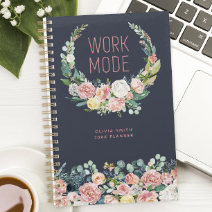 Arbeitsmodus Navy Blau Floral Personalisiert Planer