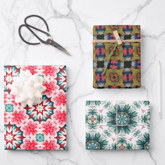 ARBEITSPAPIER - 3 SCHUHE DER WASSERFARBENJUNGLE GESCHENKPAPIER SET (Vorderseite)