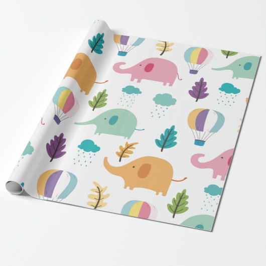 ARBEITSPAPIER: ELEFANTS & HOT AIR BALLOONS GESCHENKPAPIER (Ungerollt)