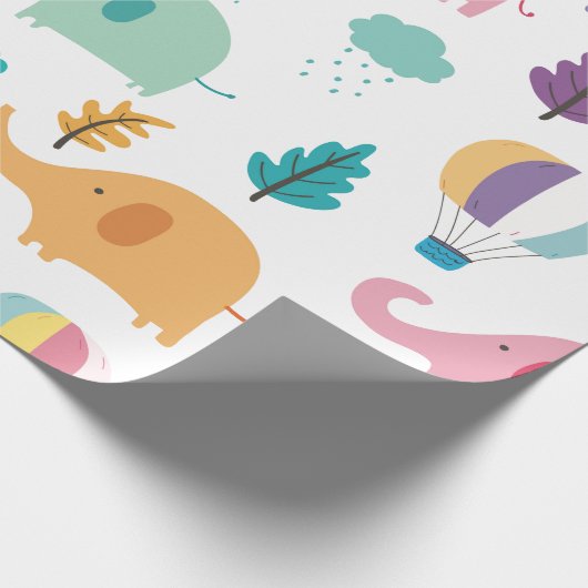 ARBEITSPAPIER: ELEFANTS & HOT AIR BALLOONS GESCHENKPAPIER (Ecke)