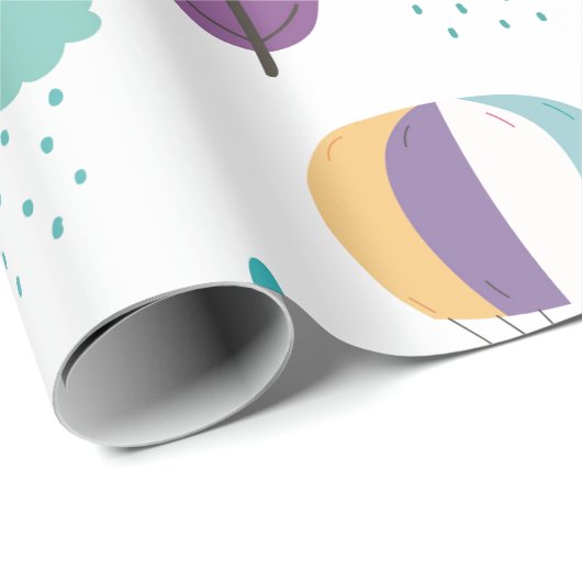 ARBEITSPAPIER: ELEFANTS & HOT AIR BALLOONS GESCHENKPAPIER (Rolleneckpunkt)