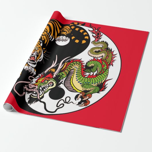 ARBEITSPAPIER MIT JAPANISCHEM YING UND YANG TIGER GESCHENKPAPIER (Ungerollt)