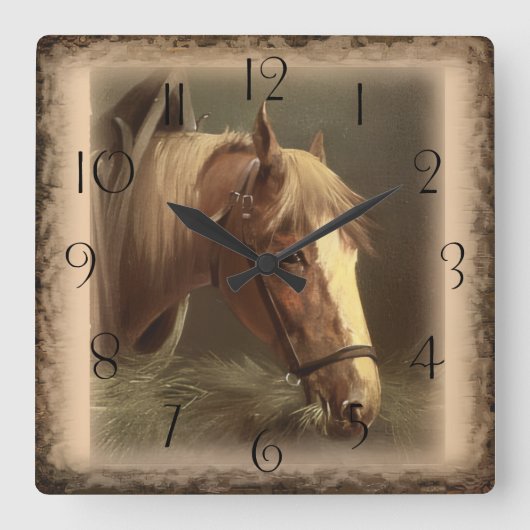 Arbeitspferd Quadratische Wanduhr (Vorderseite)