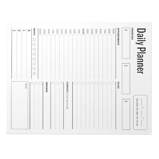 Arbeitsplan Notepad Notizblock (Vorderseite)