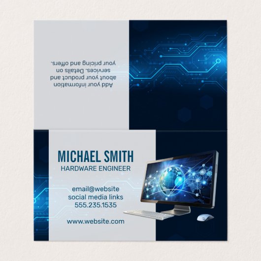 Arbeitsplatz | Digitale moderne Technologie Visitenkarten (Außenseite Aufgefaltet)