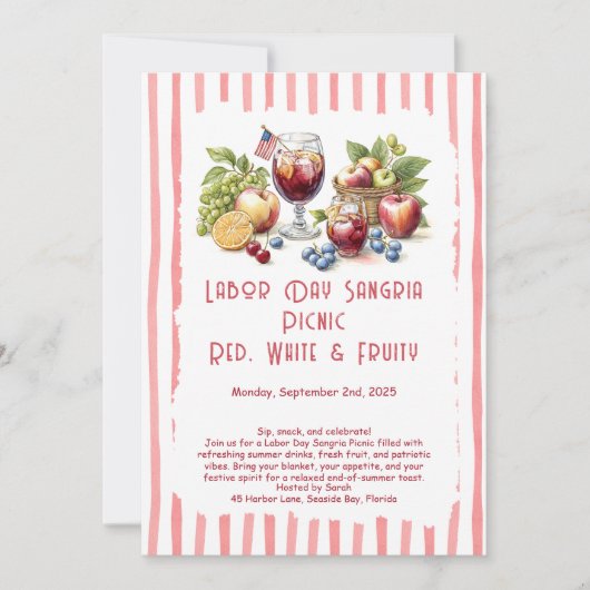 Arbeitstag Sangria Picnic Einladung - Patriotic (Vorderseite)