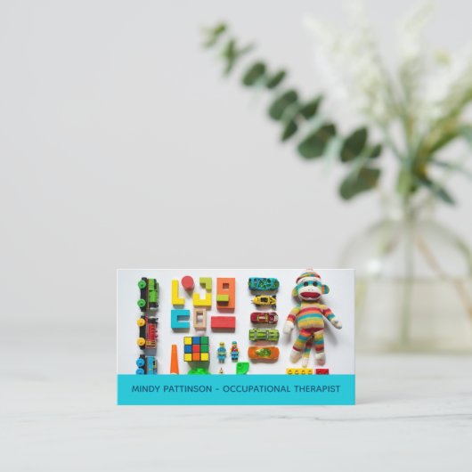 Arbeitstherapeut Kinderspielzeug Fotografie Blau Visitenkarte (Stehend Vorderseite)