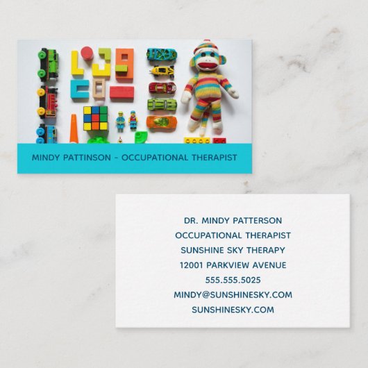 Arbeitstherapeut Kinderspielzeug Fotografie Blau Visitenkarte (Vorne/Hinten)