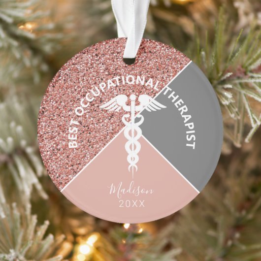 Arbeitstherapeut Rosa Glitzer Personalisiert Ornament (Baum)