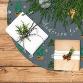 Árbol de navidad con acebo y copos de nieve polyester weihnachtsbaumdecke