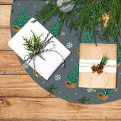 Árbol de navidad con acebo y copos de nieve polyester weihnachtsbaumdecke