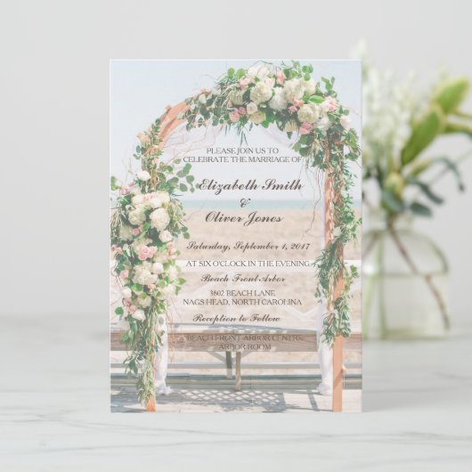 Arbor Beach Wedding Einladung (Stehend Vorderseite)