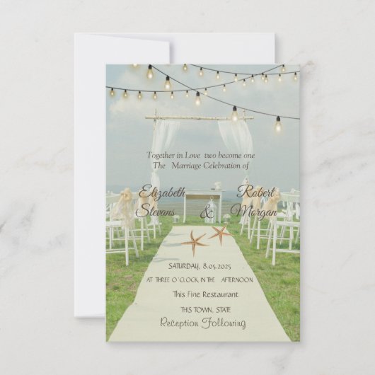 Arbor Beach Wedding Sea Stars String Lights Einladung (Vorderseite)
