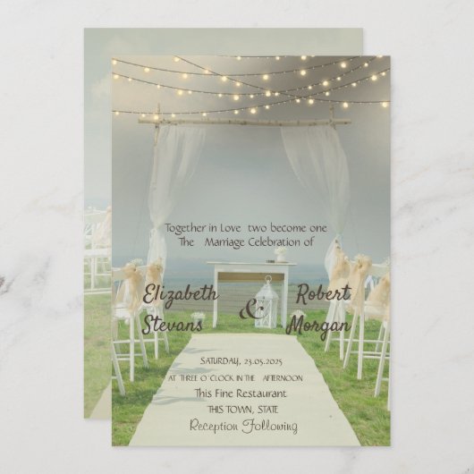 Arbor Beach Wedding String Lights Einladung (Vorne/Hinten)