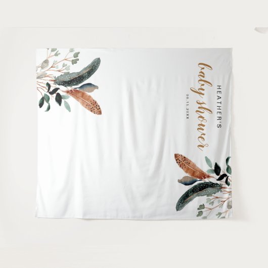 ARBOR Bohemisch Feather Greenerity Baby Shower Wandteppich (Vorderseite (Horizontal))