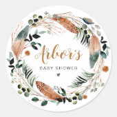 ARBOR Bohemisch Feather Greenery Wreath Boho Runder Aufkleber (Vorderseite)