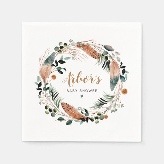 ARBOR Bohemisch Feather Greenery Wreath Boho Serviette (Vorderseite)