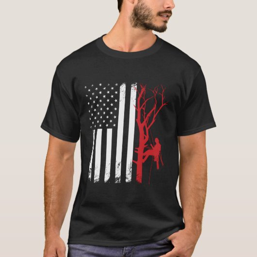 Arborist American Flag America Treechirurg T-Shirt (Vorderseite)