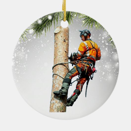 Arborist Trechirurgeon Kettensäge cool Keramik Ornament (Hinten)
