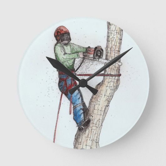 Arborist Tree Surgeon Runde Wanduhr (Vorderseite)