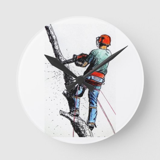 Arborist Tree Surgeon Runde Wanduhr (Vorderseite)