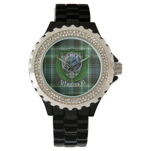 Arbuthnott Scottish Clan Tartan und Wappen Armbanduhr (Vorderseite)