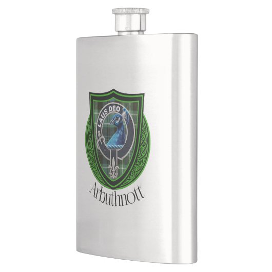 Arbuthnott Scottish Clan Tartan und Wappen Flachmann (Links)
