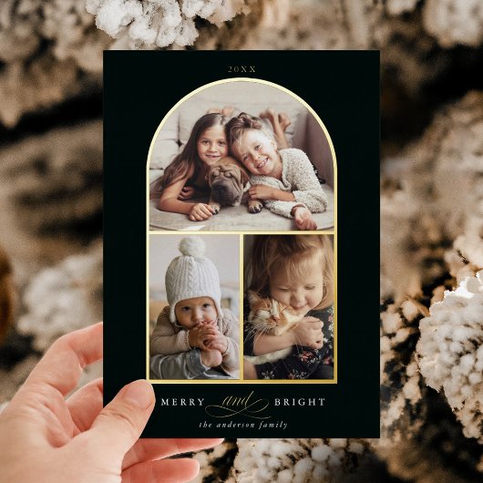 Arc 3 Foto Merry & Bright Gold Foil Folieneinladung