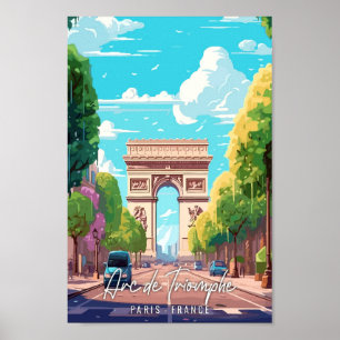 Arc de Triomphe Art Vintage Reise Illustration Poster