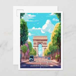 Arc de Triomphe Art Vintage Reise Illustration Postkarte