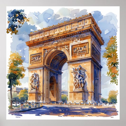 Arc de Triomphe Watercolor Travel Sehenswürdigkeit Poster (Vorne)