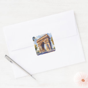 Arc de Triomphe Watercolor Travel Sehenswürdigkeit Quadratischer Aufkleber