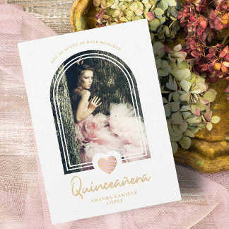 Arc Spanish Modern Pink Heart Foto Quinceañera