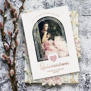 Arc Spanish Modern Pink Heart Foto Quinceañera Folieneinladung