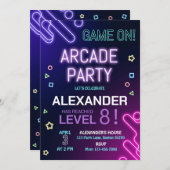 Arcade Birthday Einladung Gamer Einladung Gaming (Vorne/Hinten)